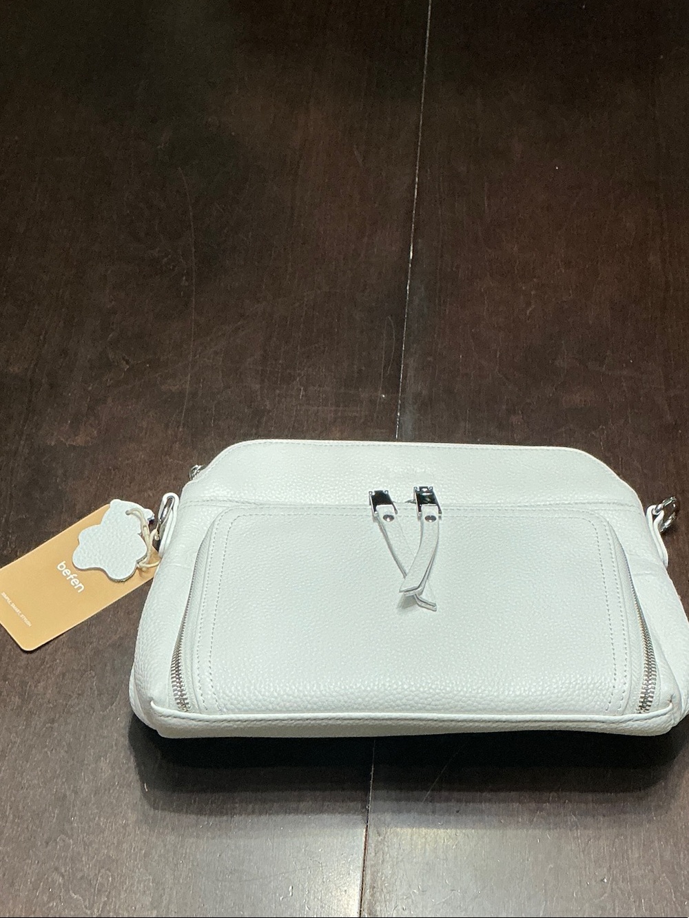 Beleen White Pebbled Leather Crossbody Bag